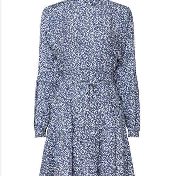 DEREK LAM 10 CROSBY White Blue Print Long sleeves Mini Dress Size 10 - Picture 3 of 10